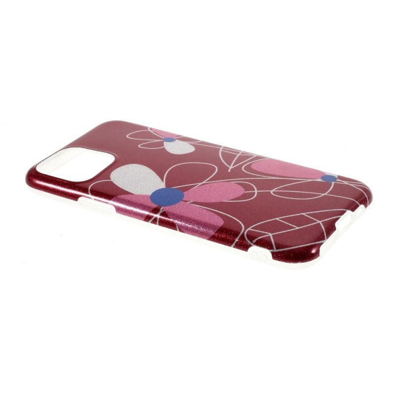 Case Kuoret iPhone 11 Pro Max Vaaleansininen Punainen Puhelinkuoret Kukka Kimallus