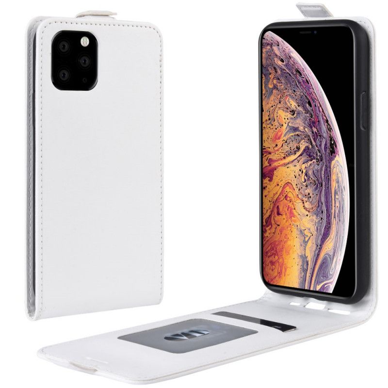 Flip Case iPhone 11 Pro Max Valkoinen Musta Taitettava Nahkaefekti