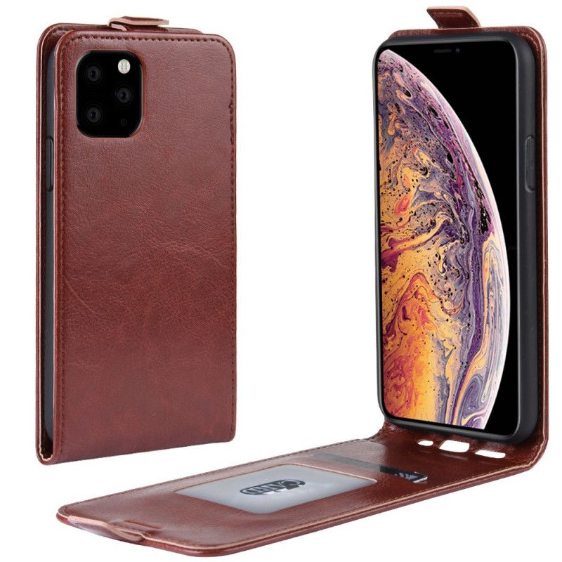 Flip Case iPhone 11 Pro Max Valkoinen Musta Taitettava Nahkaefekti