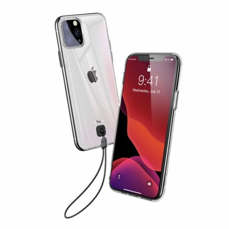 Kuori iPhone 11 Pro Max Läpinäkyvä Musta Läpinäkyvä Pohja Hihnalla