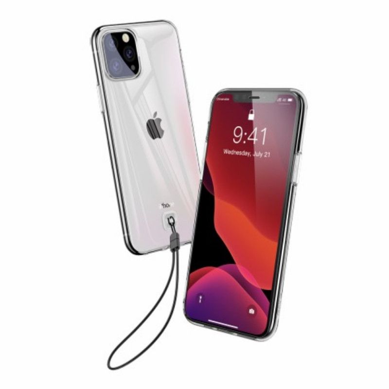 Kuori iPhone 11 Pro Max Läpinäkyvä Musta Läpinäkyvä Pohja Hihnalla