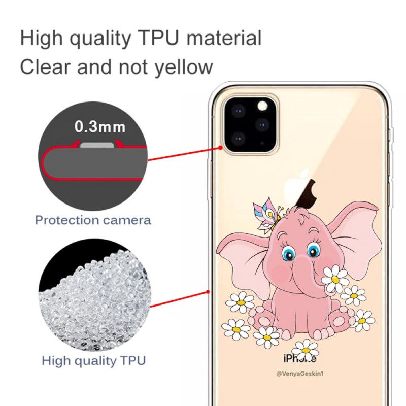 Kuori iPhone 11 Pro Max Läpinäkyvä Vaaleanpunainen Norsu Suojakuori