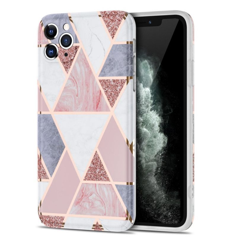 Kuori iPhone 11 Pro Max Vaaleanpunainen Musta Marmorista Räikeä Geometria Suojakuori