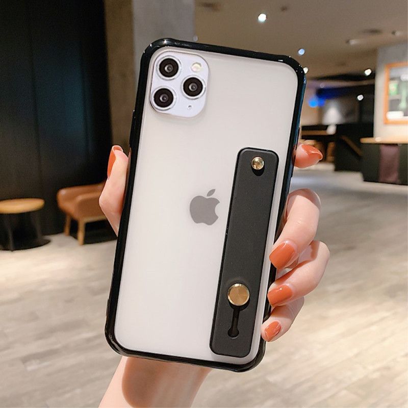 Kuori iPhone 11 Pro Max Valkoinen Musta Hybridi Tukihihnalla Suojakuori