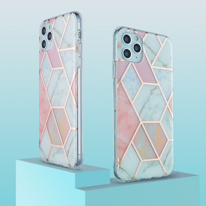 Kuori iPhone 11 Pro Max Vihreä Valkoinen Silikonimarmorigeometria Suojakuori