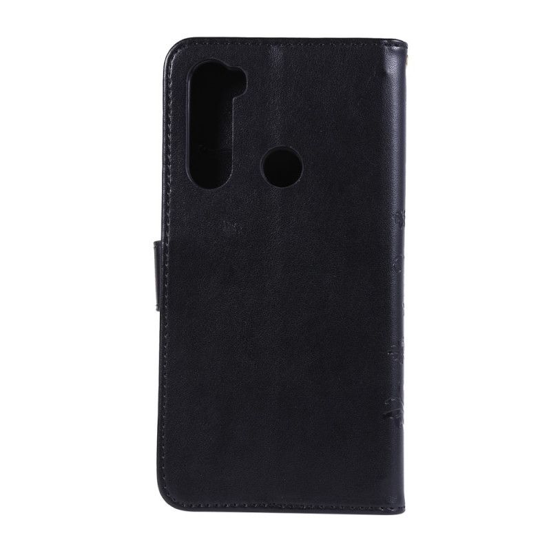 Flip Case Xiaomi Redmi Note 8 Harmaa Musta Perhosia Ja Kukkia