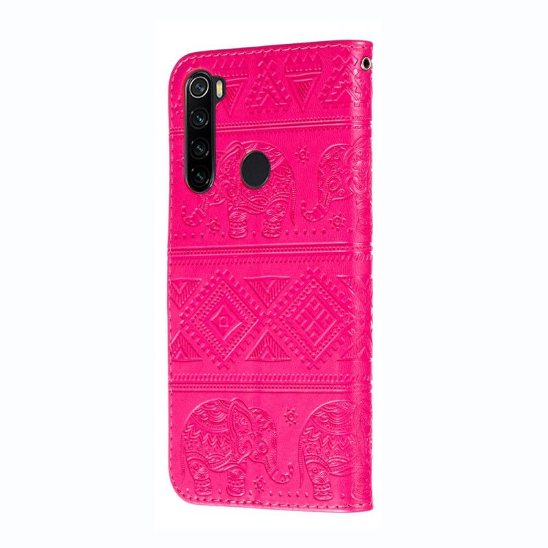 Flip Case Xiaomi Redmi Note 8 Tummansininen Magenta Tekonahkaa Heimojen Elefantteja