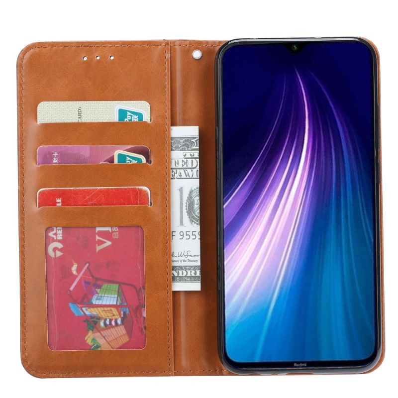 Flip Kotelot Xiaomi Redmi Note 8 Ruskea Musta Tekonahkakorttikotelo