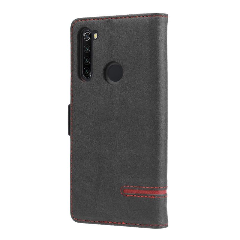 Kotelot Xiaomi Redmi Note 8 Punainen Musta Hieno Viiva Kaksinkertainen Läppä Suojakuori