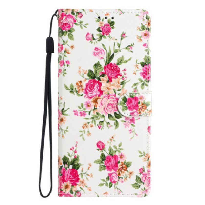 Nahkakotelo Moto G73 5G Suojaketju Kuori Hihna Liberty Flowers