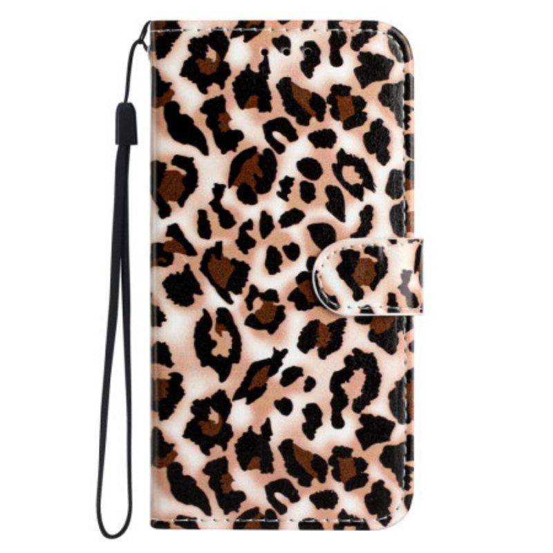 Nahkakotelo Moto G73 5G Suojaketju Kuori Strappy Leopard Print