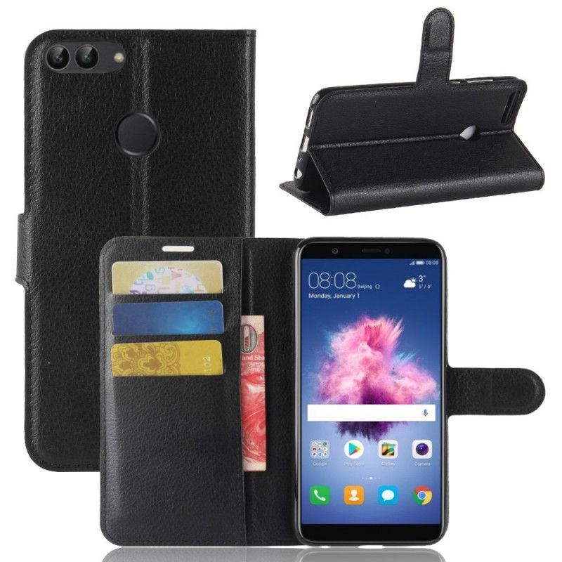 Flip Case Huawei P Smart Valkoinen Musta Nahkaefekti