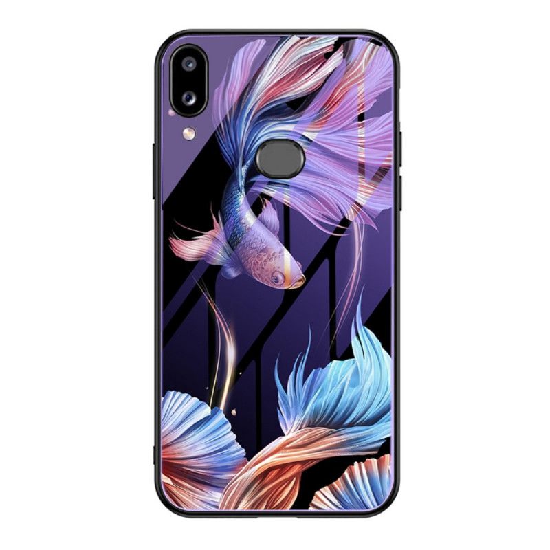 Case Kuoret Samsung Galaxy A10s Violetti Punainen Puhelinkuoret Karkaistu Lasi Fluoresoivalla Kuviolla