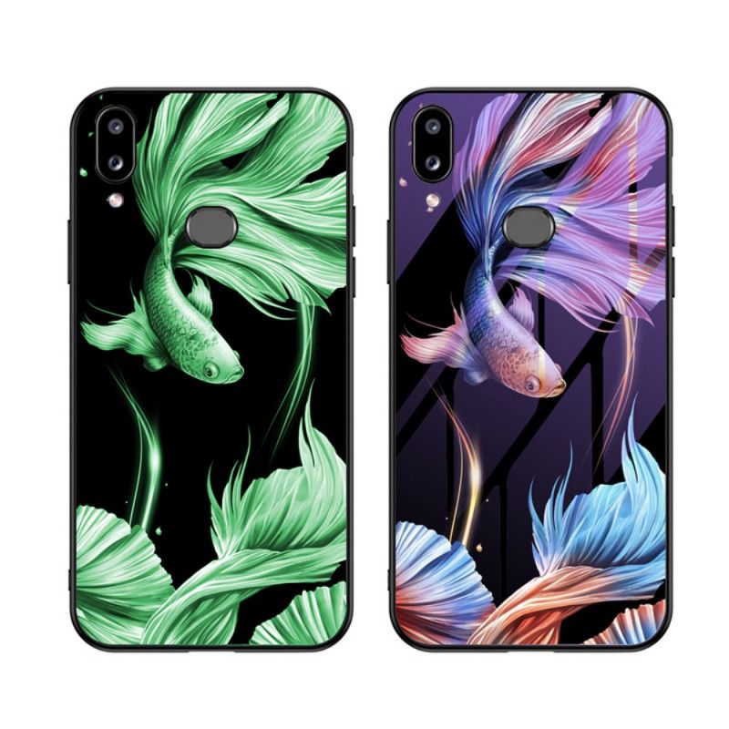 Case Kuoret Samsung Galaxy A10s Violetti Punainen Puhelinkuoret Karkaistu Lasi Fluoresoivalla Kuviolla