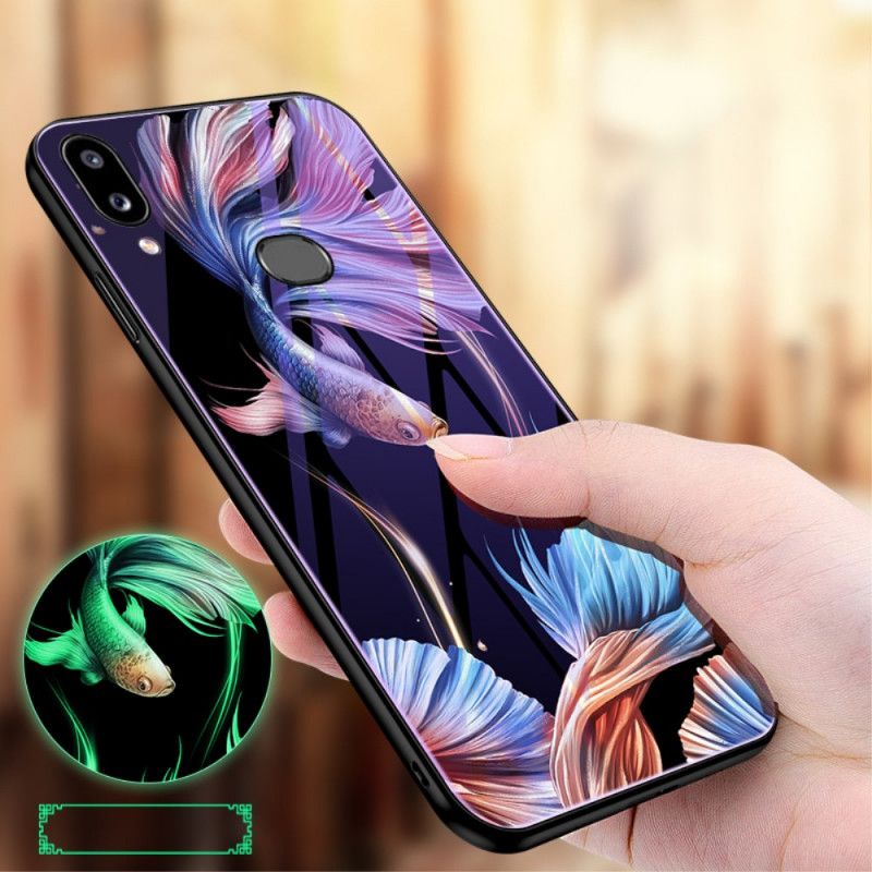 Case Kuoret Samsung Galaxy A10s Violetti Punainen Puhelinkuoret Karkaistu Lasi Fluoresoivalla Kuviolla