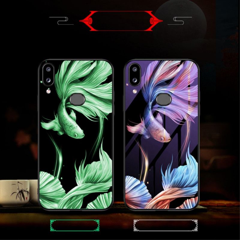 Case Kuoret Samsung Galaxy A10s Violetti Punainen Puhelinkuoret Karkaistu Lasi Fluoresoivalla Kuviolla