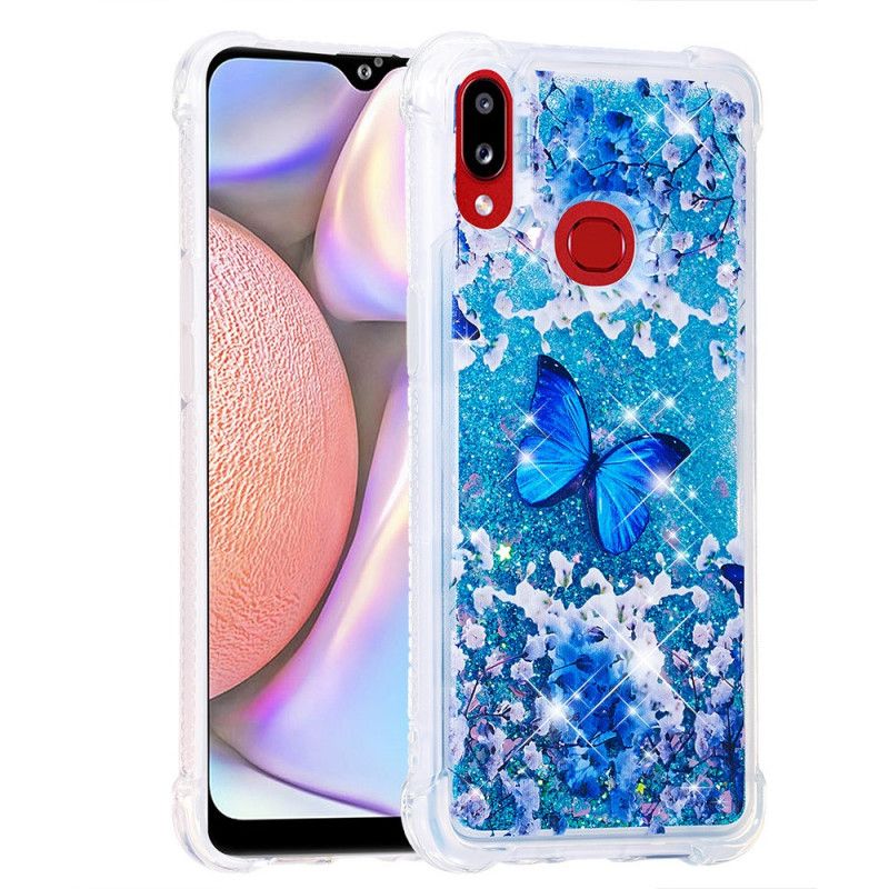 Kuori Samsung Galaxy A10s Siniset Kimaltelevat Perhoset