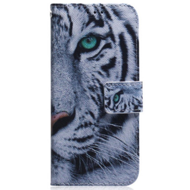 Nahkakotelo Samsung Galaxy A54 5G Suojaketju Kuori Strappy White Tiger