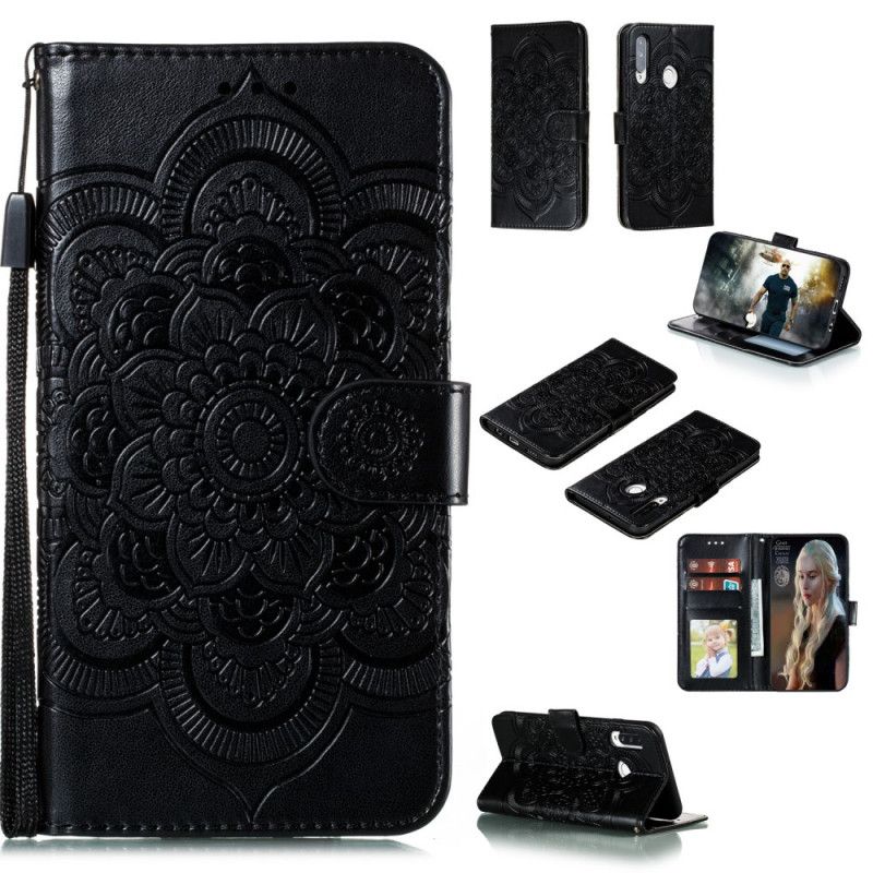 Flip Case Huawei P40 Lite E / Y7p Harmaa Musta Täysi Mandala