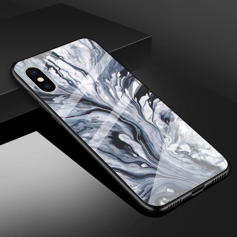 Case Kuoret iPhone X Valkoinen Musta Puhelinkuoret Karkaistu Marmorilasi