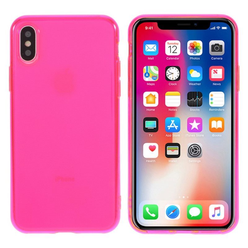 Kuori iPhone X Keltainen Magenta Värillinen Läpinäkyvä Silikoni