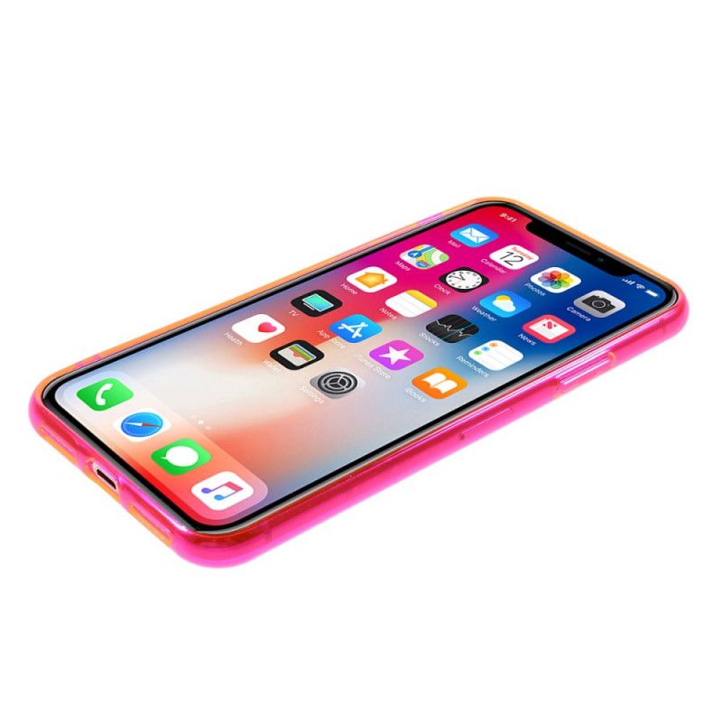 Kuori iPhone X Keltainen Magenta Värillinen Läpinäkyvä Silikoni