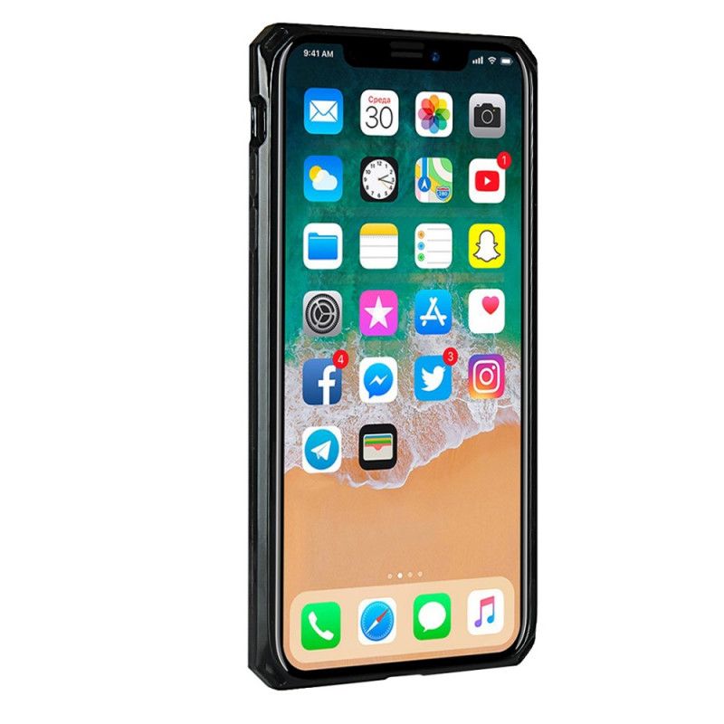 Kuori iPhone X Punainen Musta Aitoa Nahkaa Sisältävä Korttikotelon Hihna Ja Kaulanauha Suojakuori