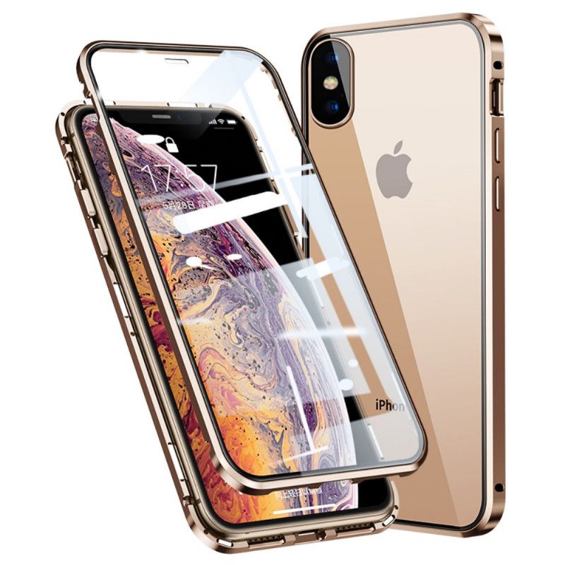 Kuori iPhone X Punainen Musta Karkaistu Lasi Edessä Ja Takana Suojakuori