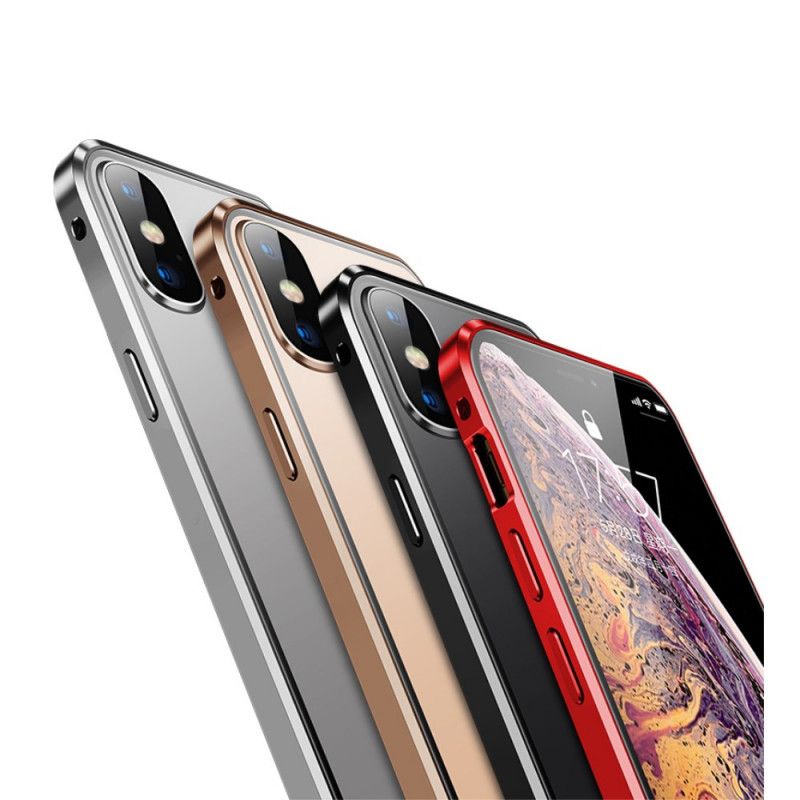 Kuori iPhone X Punainen Musta Karkaistu Lasi Edessä Ja Takana Suojakuori