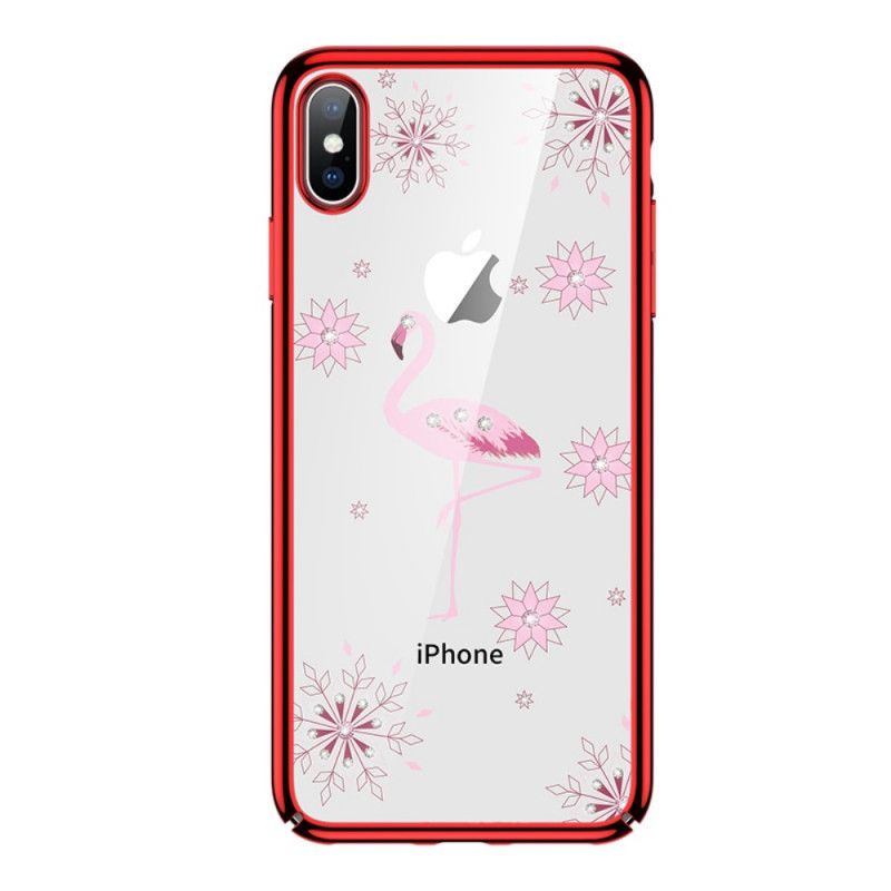 Kuori iPhone X Punainen Musta Sulada-Flamingo-Timantit