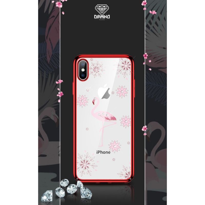 Kuori iPhone X Punainen Musta Sulada-Flamingo-Timantit