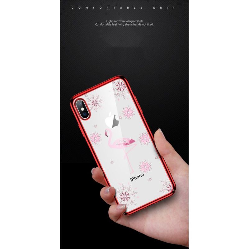 Kuori iPhone X Punainen Musta Sulada-Flamingo-Timantit