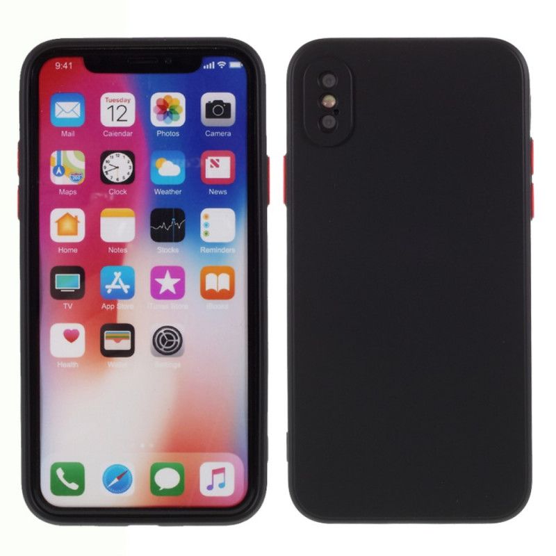 Kuori iPhone X Punainen Musta Taipuisa Silikonipainike Suojakuori