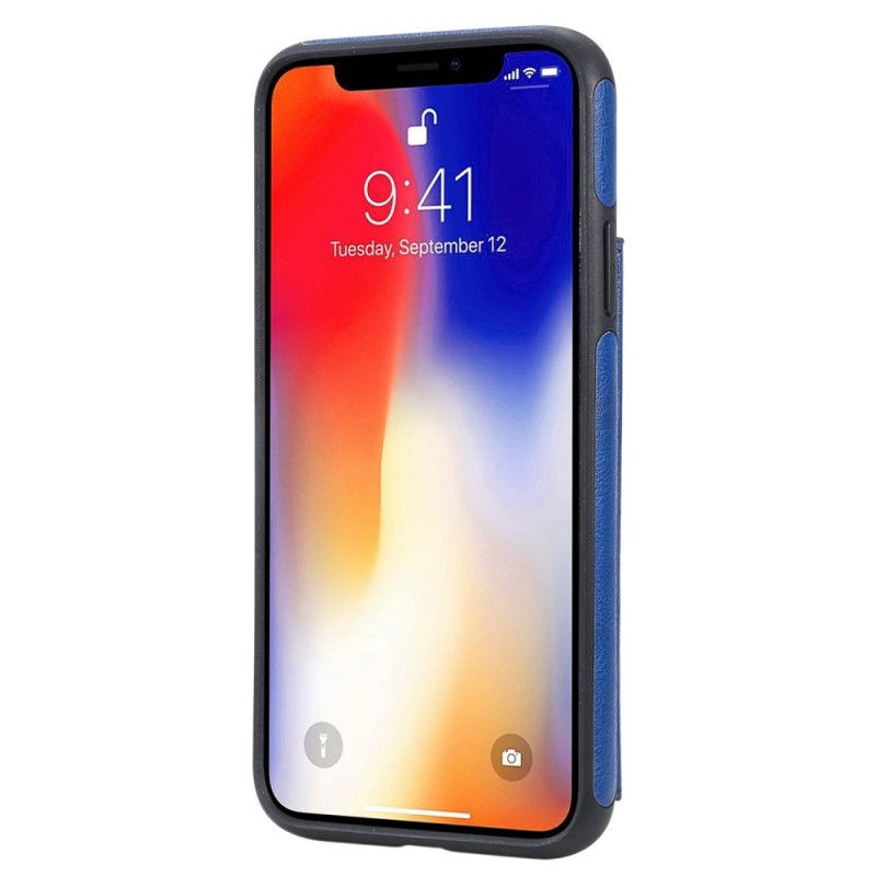 Kuori iPhone X Ruusukulta Tummansininen Korttiteline Kissan Painatuksella