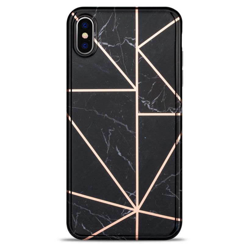 Kuori iPhone X Vaaleanpunainen Musta Räikeä Geometrinen Marmori