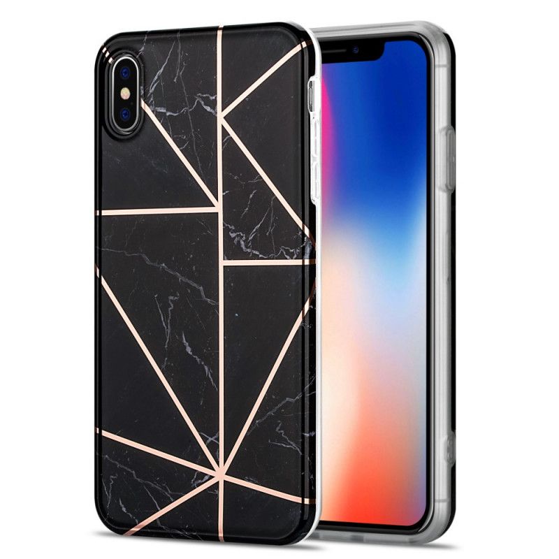 Kuori iPhone X Vaaleanpunainen Musta Räikeä Geometrinen Marmori