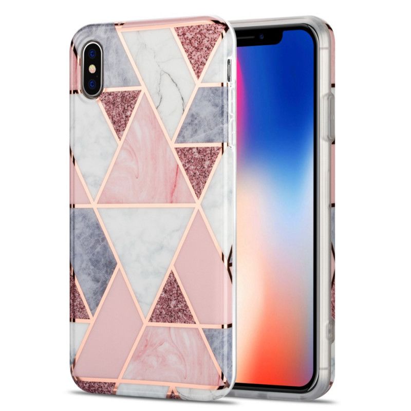 Kuori iPhone X Vaaleanpunainen Musta Räikeä Geometrinen Marmori