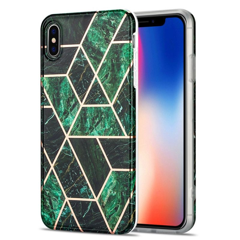 Kuori iPhone X Vaaleanpunainen Musta Räikeä Geometrinen Marmori