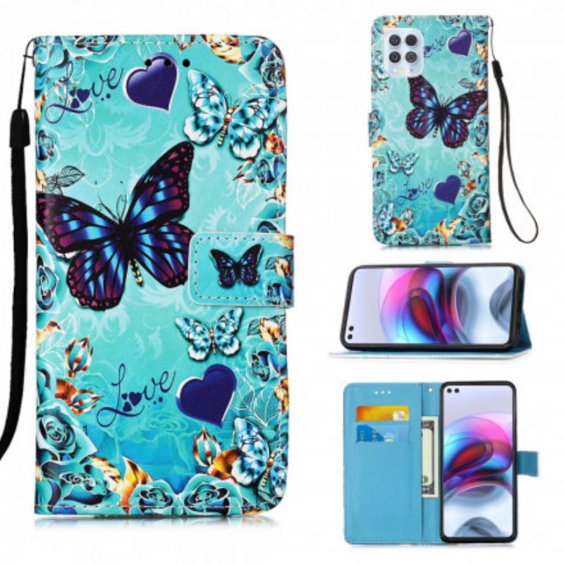 Flip Kotelot Moto G100 Golden Butterflies Suojakuori