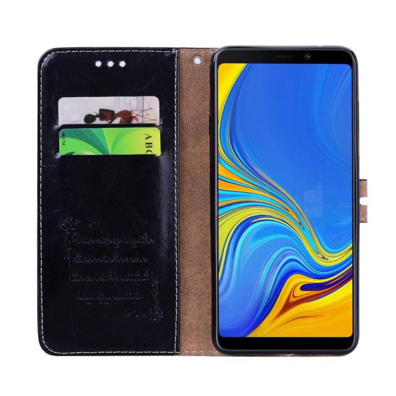 Nahkakotelo Samsung Galaxy A9 Musta Puhelinkuoret Vintage Nahkaefekti