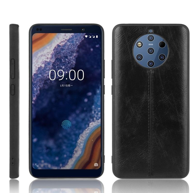 Kuori Nokia 9 PureView Punainen Musta Ommeltu Nahkaefekti Suojakuori