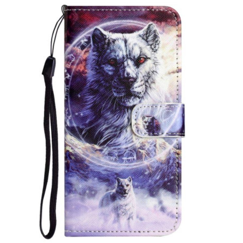 Flip Case Xiaomi Redmi Note 12 4G Suojaketju Kuori Strappy Snow Wolf