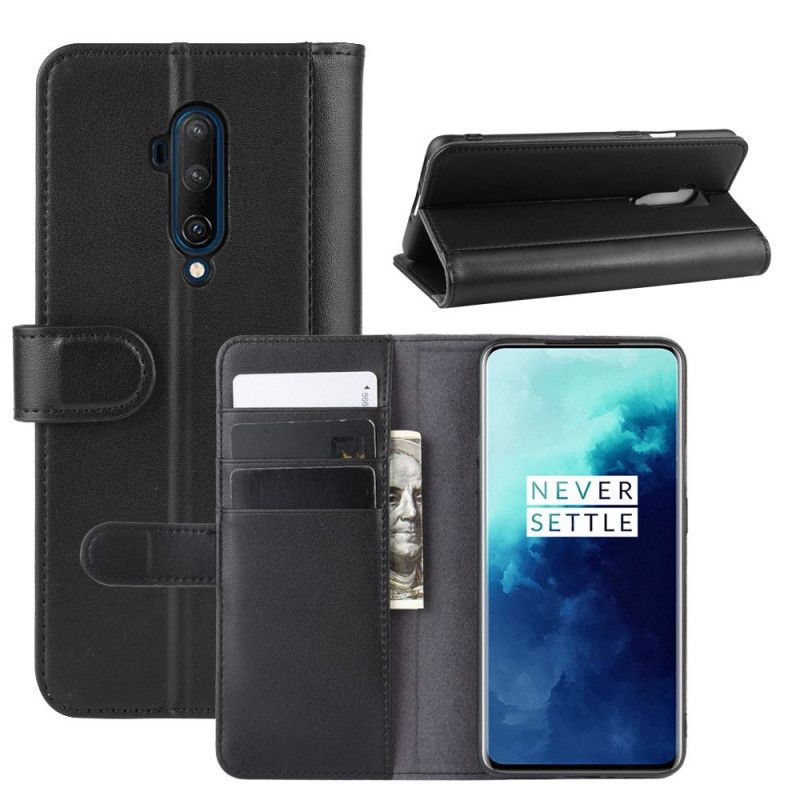 Flip Case OnePlus 7T Pro Ruskea Musta Aitoa Nahkaa