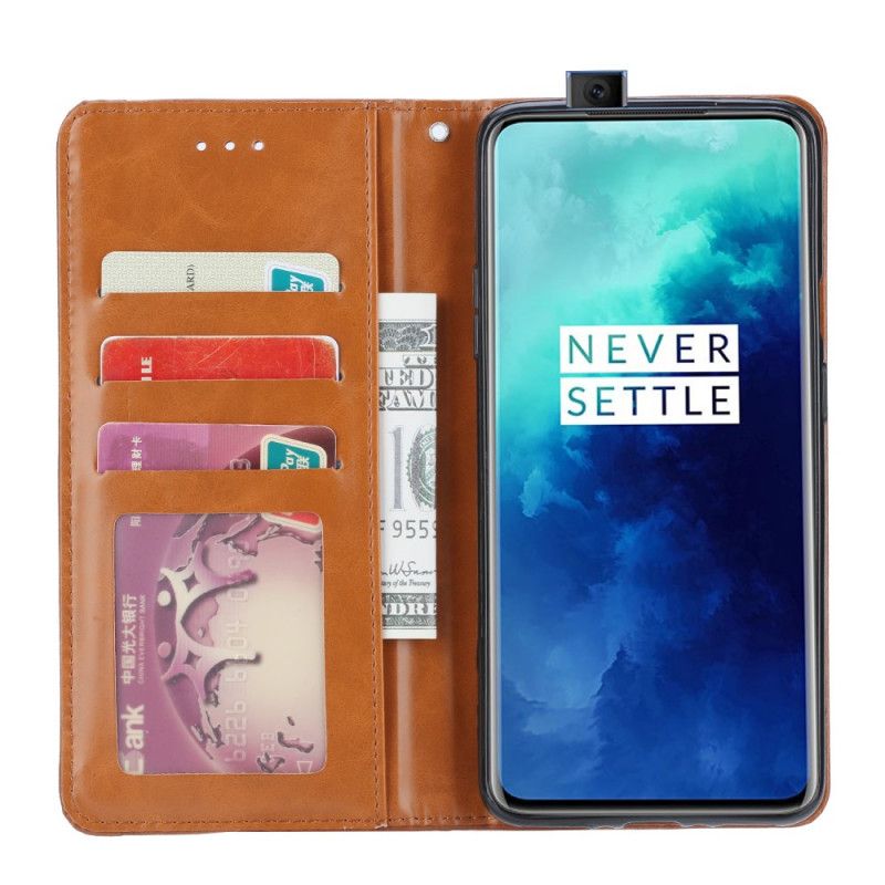 Flip Kotelot OnePlus 7T Pro Punainen Musta Tekonahkakorttikotelo Suojakuori