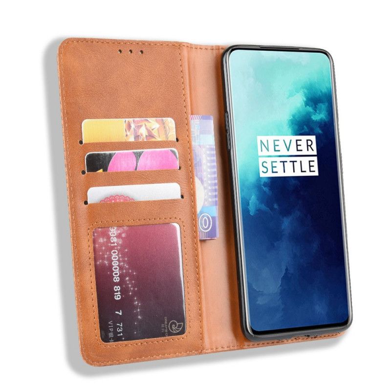 Flip Kotelot OnePlus 7T Pro Punainen Musta Tyylitelty Vintage-Nahkaefekti