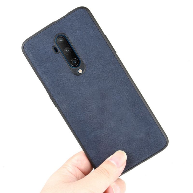 Kuori OnePlus 7T Pro Tummansininen Musta Vintage-Tyylinen Nahkaefekti Suojakuori