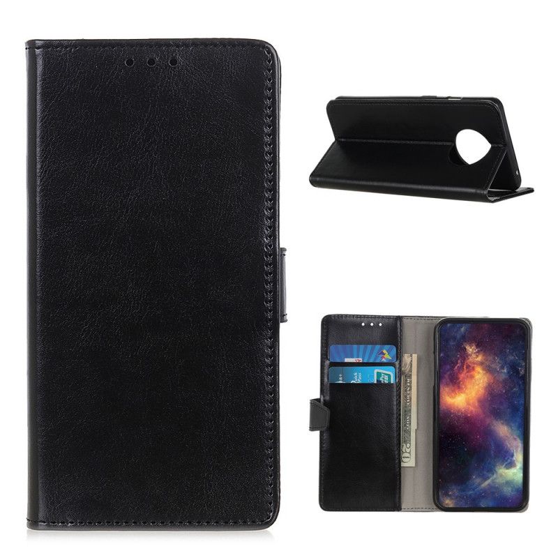 Flip Case Xiaomi Redmi Note 9 5G / Note 9T 5G Valkoinen Musta Yksinkertainen Kiiltävä Nahkaefekti