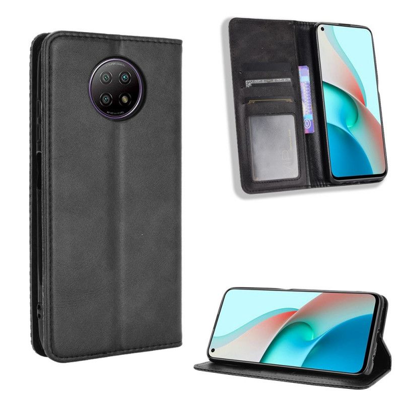 Flip Kotelot Xiaomi Redmi Note 9 5G / Note 9T 5G Punainen Musta Tyylitelty Nahkaefekti