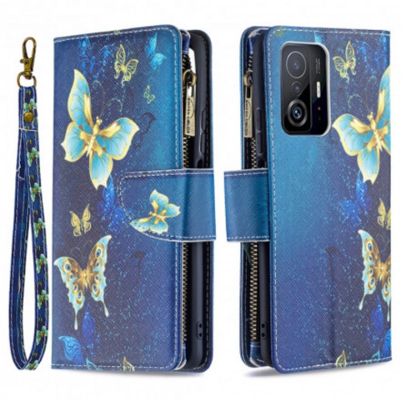 Flip Kotelot Xiaomi Mi 11t / 11t Pro Butterfly-vetoketjullinen Tasku