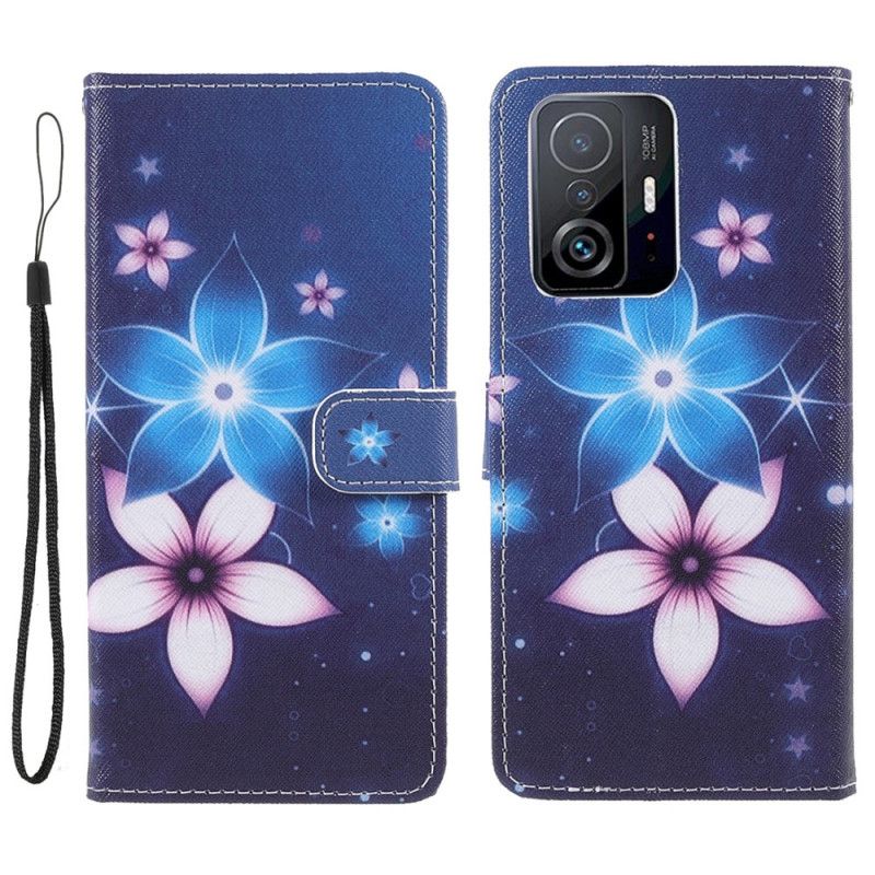 Flip Kotelot Xiaomi Mi 11t / 11t Pro Lunar Flowers Hihnalla Suojakuori